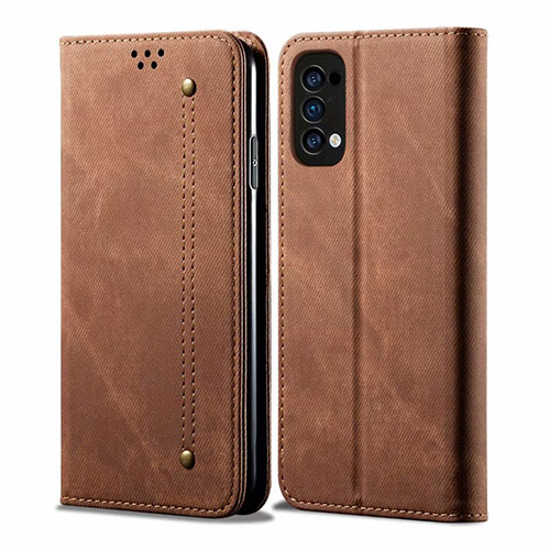 Cloth Case Stands Flip Cover for Oppo Reno4 4G Brown