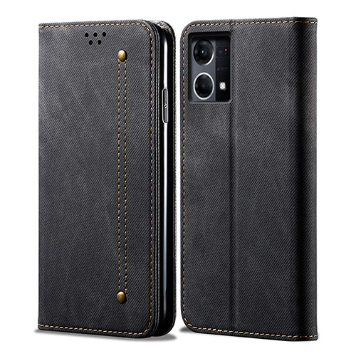 Cloth Case Stands Flip Cover for Oppo Reno7 4G Black