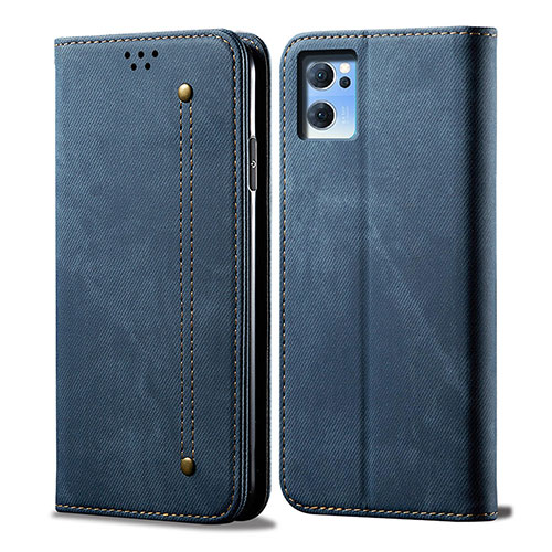 Cloth Case Stands Flip Cover for Oppo Reno7 5G Blue