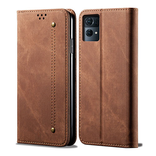 Cloth Case Stands Flip Cover for Oppo Reno7 Pro 5G Brown