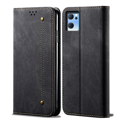 Cloth Case Stands Flip Cover for Oppo Reno7 SE 5G Black