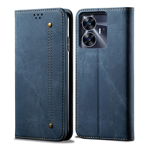 Cloth Case Stands Flip Cover for Realme C55 Blue