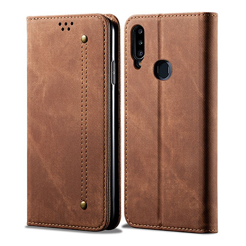 Cloth Case Stands Flip Cover for Samsung Galaxy A20s Brown