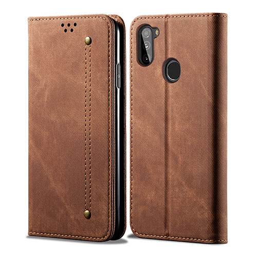 Cloth Case Stands Flip Cover for Samsung Galaxy M11 Brown