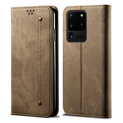 Cloth Case Stands Flip Cover for Samsung Galaxy S20 Ultra 5G Brown