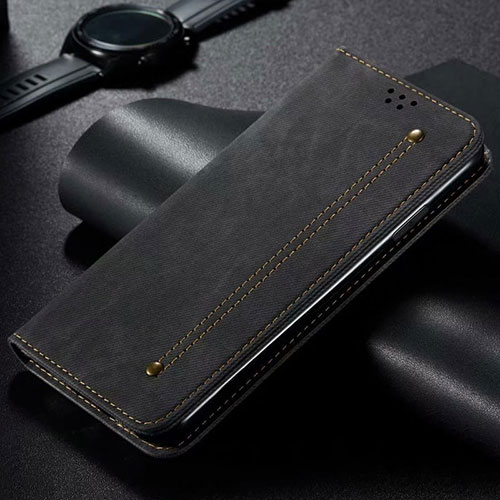 Cloth Case Stands Flip Cover for Vivo X50 Lite Black