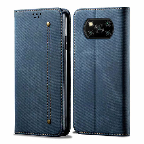 Cloth Case Stands Flip Cover for Xiaomi Poco X3 NFC Blue
