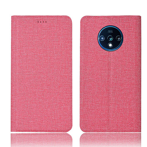 Cloth Case Stands Flip Cover H01 for OnePlus 7T Pink