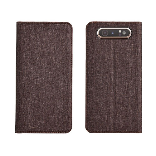 Cloth Case Stands Flip Cover H01 for Samsung Galaxy A80 Brown