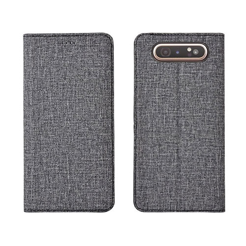 Cloth Case Stands Flip Cover H01 for Samsung Galaxy A80 Gray