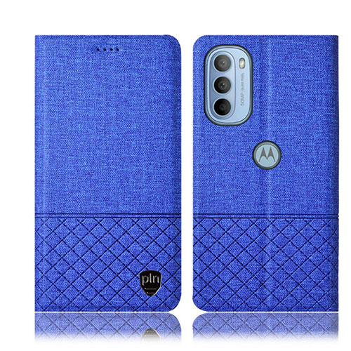 Cloth Case Stands Flip Cover H12P for Motorola Moto G31 Blue