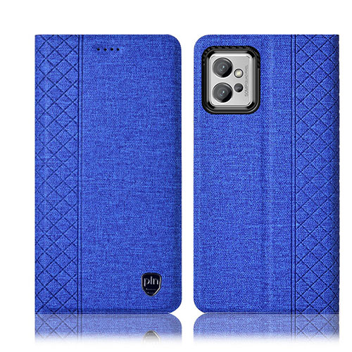 Cloth Case Stands Flip Cover H12P for Motorola Moto G32 Blue