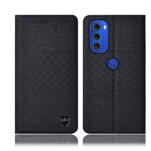 Cloth Case Stands Flip Cover H12P for Motorola Moto G51 5G Black