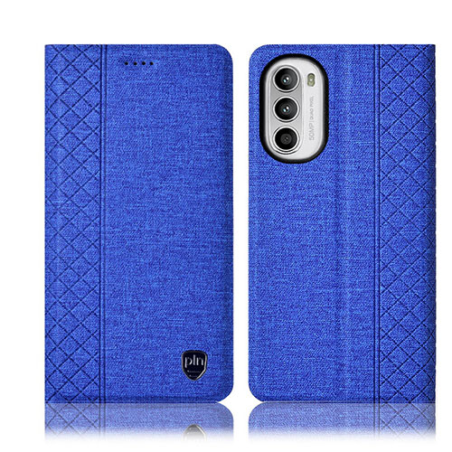 Cloth Case Stands Flip Cover H12P for Motorola MOTO G52 Blue