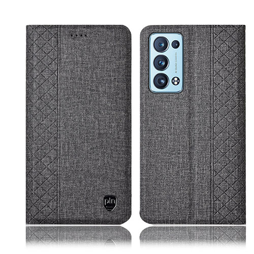 Cloth Case Stands Flip Cover H12P for Oppo Reno6 Pro+ Plus 5G Gray
