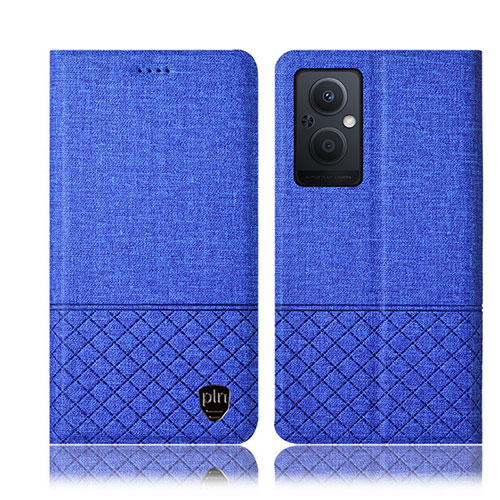 Cloth Case Stands Flip Cover H12P for Oppo Reno7 Lite 5G Blue