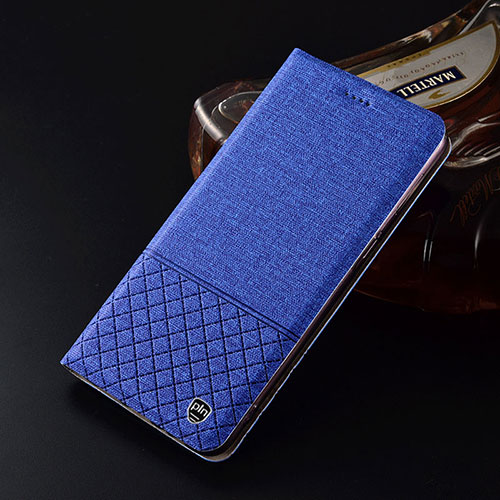 Cloth Case Stands Flip Cover H12P for Samsung Galaxy M60s Blue