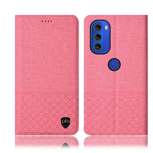 Cloth Case Stands Flip Cover H13P for Motorola Moto G51 5G Pink