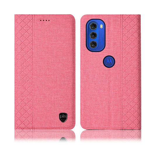 Cloth Case Stands Flip Cover H14P for Motorola Moto G51 5G Pink