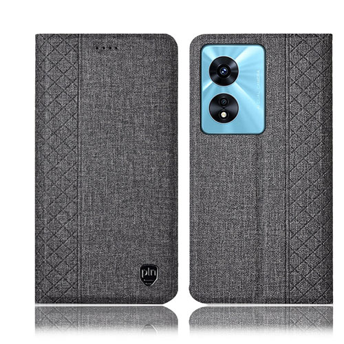 Cloth Case Stands Flip Cover H14P for Oppo A58x 5G Gray