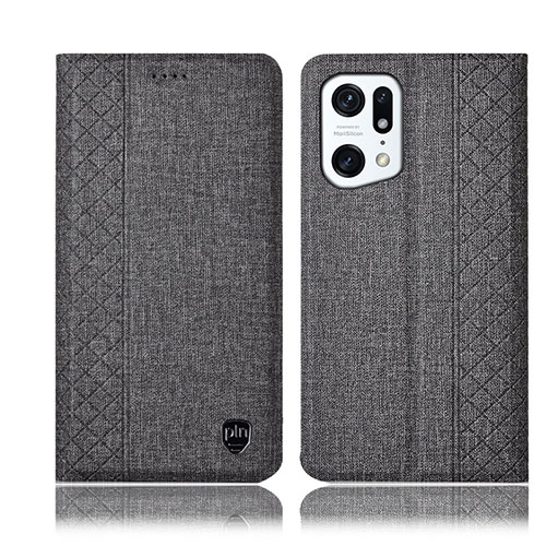 Cloth Case Stands Flip Cover H14P for Oppo Find X5 5G Gray