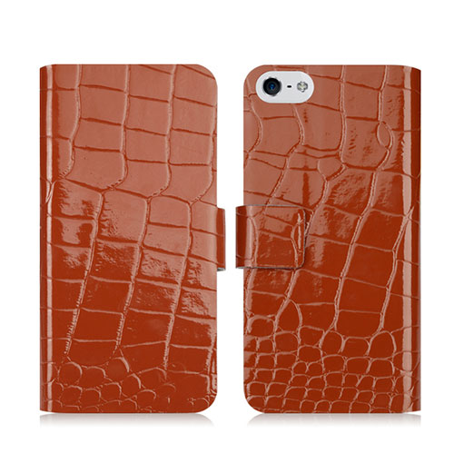 Crocodile Leather Stands Case for Apple iPhone 5 Brown