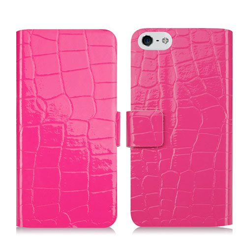 Crocodile Leather Stands Cover for Apple iPhone SE Hot Pink