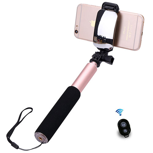 Extendable Folding Handheld Selfie Stick Tripod Bluetooth Remote Shutter Universal S13 Rose Gold