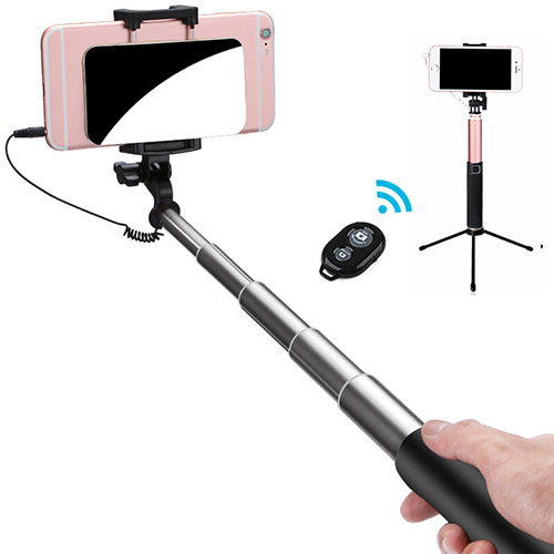 Extendable Folding Handheld Selfie Stick Tripod Bluetooth Remote Shutter Universal S15 Black