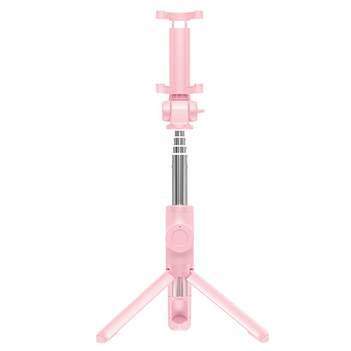 Extendable Folding Handheld Selfie Stick Tripod Bluetooth Remote Shutter Universal T32 Pink