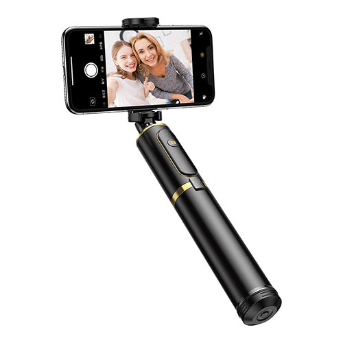Extendable Folding Handheld Selfie Stick Tripod Bluetooth Remote Shutter Universal T34 Gold and Black