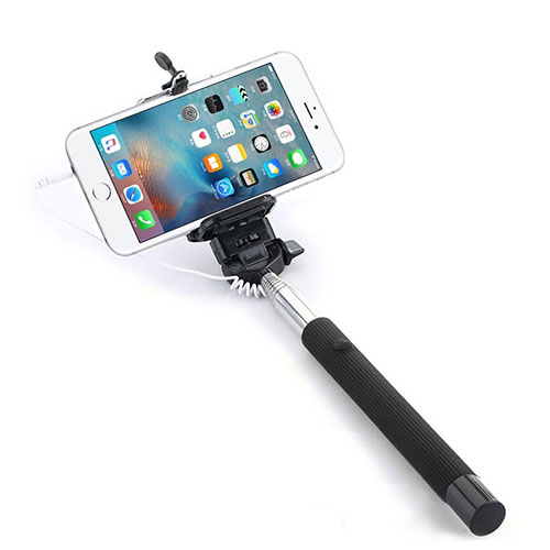 Extendable Folding Wired Handheld Selfie Stick Universal Black