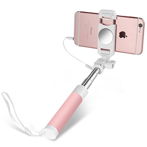 Extendable Folding Wired Handheld Selfie Stick Universal S02 Pink