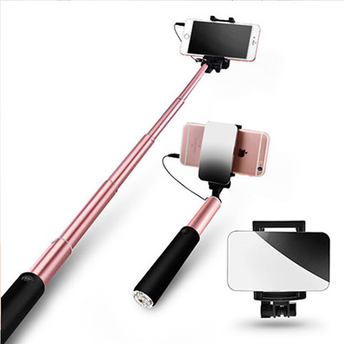 Extendable Folding Wired Handheld Selfie Stick Universal S11 Rose Gold