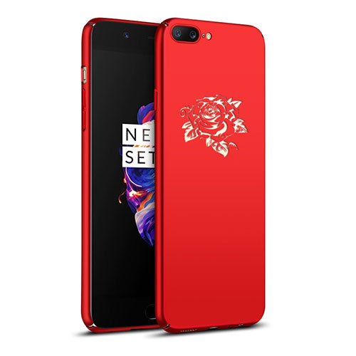 Hard Rigid Plastic Case Flowers Cover for OnePlus 5 Red