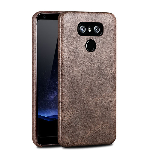 Hard Rigid Plastic Leather Snap On Case Cover for LG G6 Brown