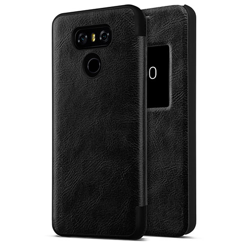 Hard Rigid Plastic Leather Snap On Case for LG G6 Black