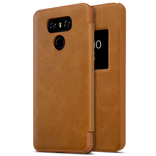 Hard Rigid Plastic Leather Snap On Case for LG G6 Brown