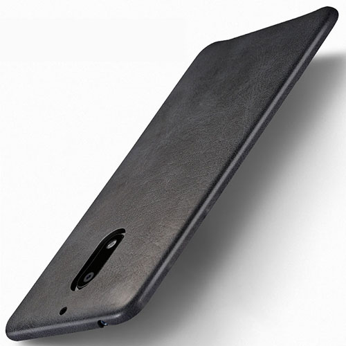 Hard Rigid Plastic Leather Snap On Case for Nokia 6 Black