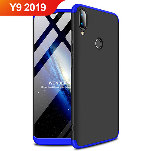 Hard Rigid Plastic Matte Finish Case Back Cover A01 for Huawei Y9 (2019) Blue and Black