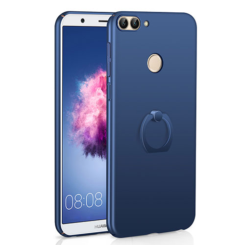 Hard Rigid Plastic Matte Finish Case Cover with Finger Ring Stand A01 for Huawei Enjoy 7S Blue