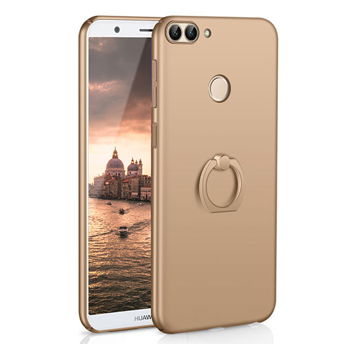 Hard Rigid Plastic Matte Finish Case Cover with Finger Ring Stand A01 for Huawei Enjoy 7S Gold