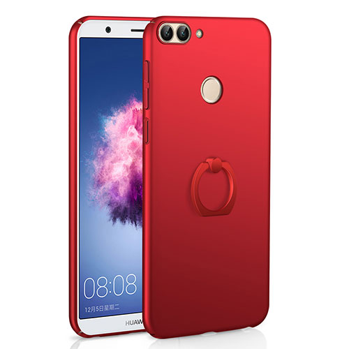 Hard Rigid Plastic Matte Finish Case Cover with Finger Ring Stand A01 for Huawei Enjoy 7S Red
