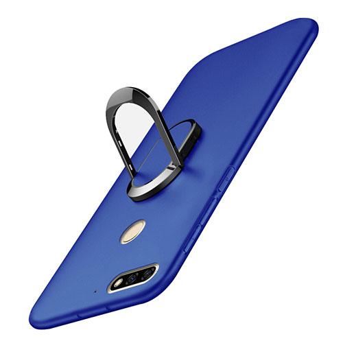 Hard Rigid Plastic Matte Finish Case Cover with Finger Ring Stand A01 for Huawei Enjoy 8 Blue