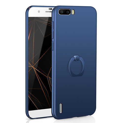 Hard Rigid Plastic Matte Finish Case Cover with Finger Ring Stand A01 for Huawei Honor 6 Plus Blue