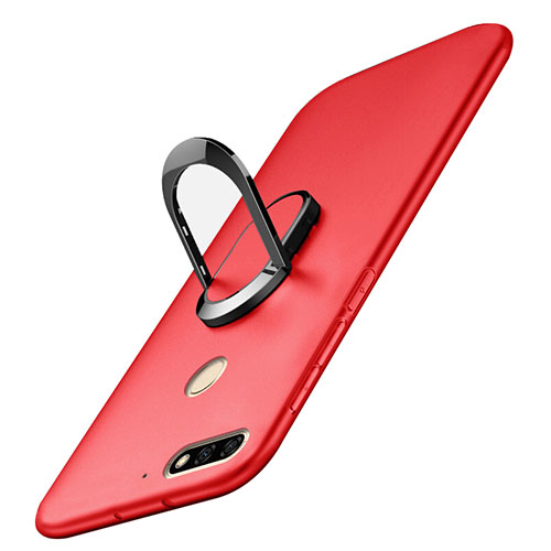 Hard Rigid Plastic Matte Finish Case Cover with Finger Ring Stand A01 for Huawei Honor 7C Red