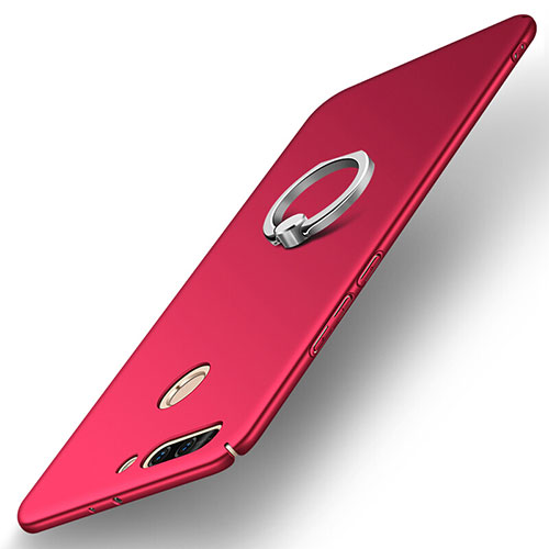 Hard Rigid Plastic Matte Finish Case Cover with Finger Ring Stand A01 for Huawei Honor 8 Pro Red