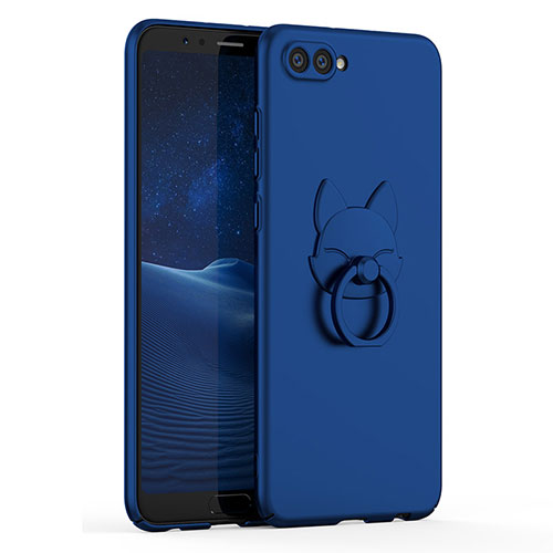 Hard Rigid Plastic Matte Finish Case Cover with Finger Ring Stand A01 for Huawei Honor View 10 Blue