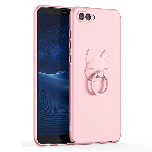 Hard Rigid Plastic Matte Finish Case Cover with Finger Ring Stand A01 for Huawei Honor View 10 Rose Gold