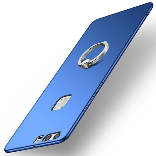 Hard Rigid Plastic Matte Finish Case Cover with Finger Ring Stand A01 for Huawei P9 Plus Blue